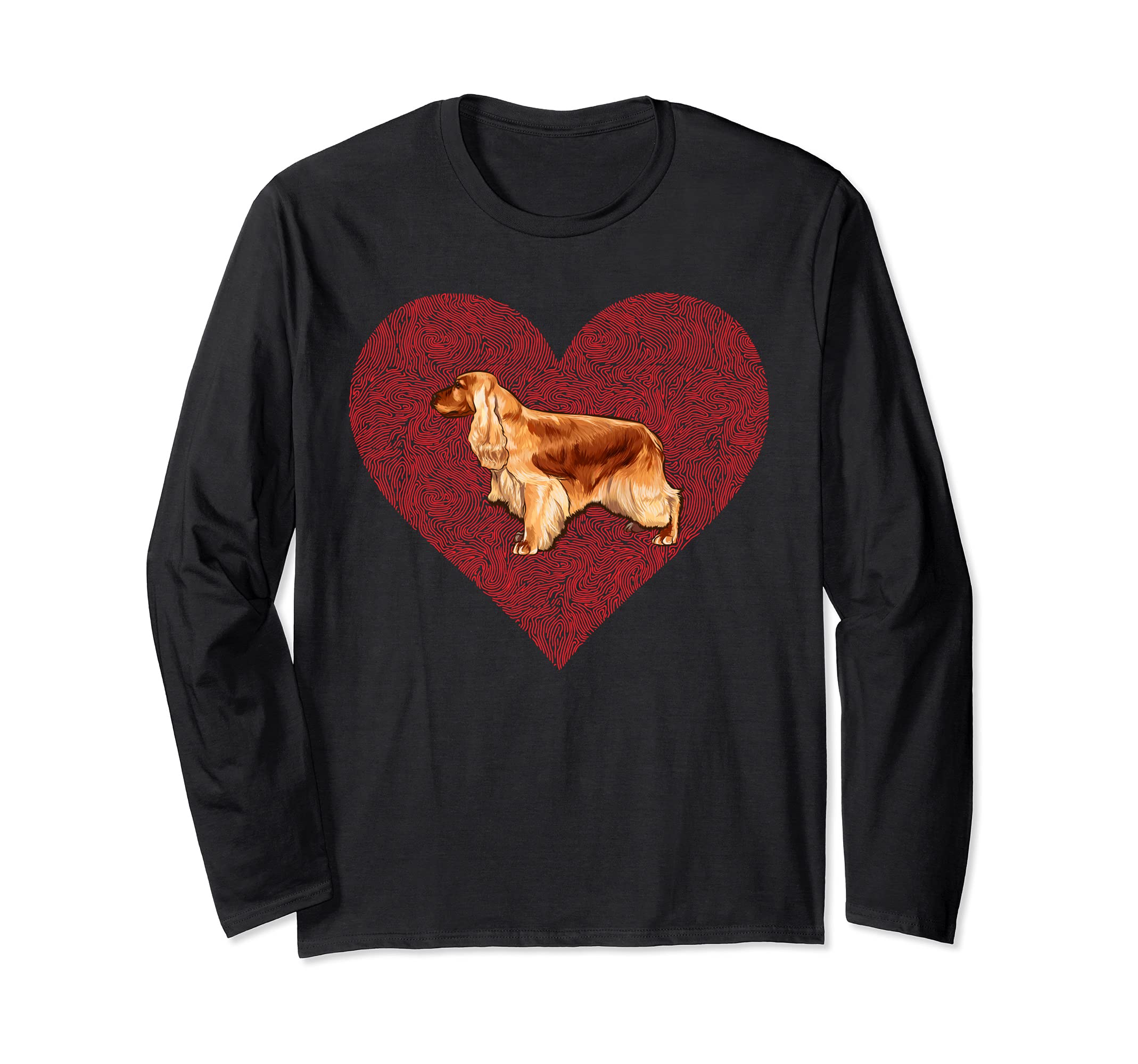 English Cocker Spaniel Valentines Day Dog Love Fingerprint Long Sleeve T-Shirt