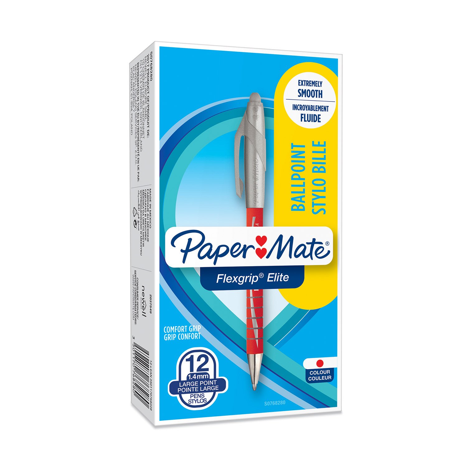 PaperMate Medium Point (1.4 mm) Flexgrip Elite Retractable Ballpoint Pen, Red, Box of 12