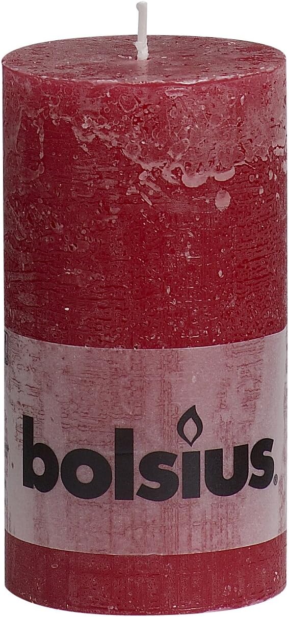 Rustic 103867590344 Bolsius Regular Textured Pillar Candle in "Dark Red" 6.8x6.8x13 cm