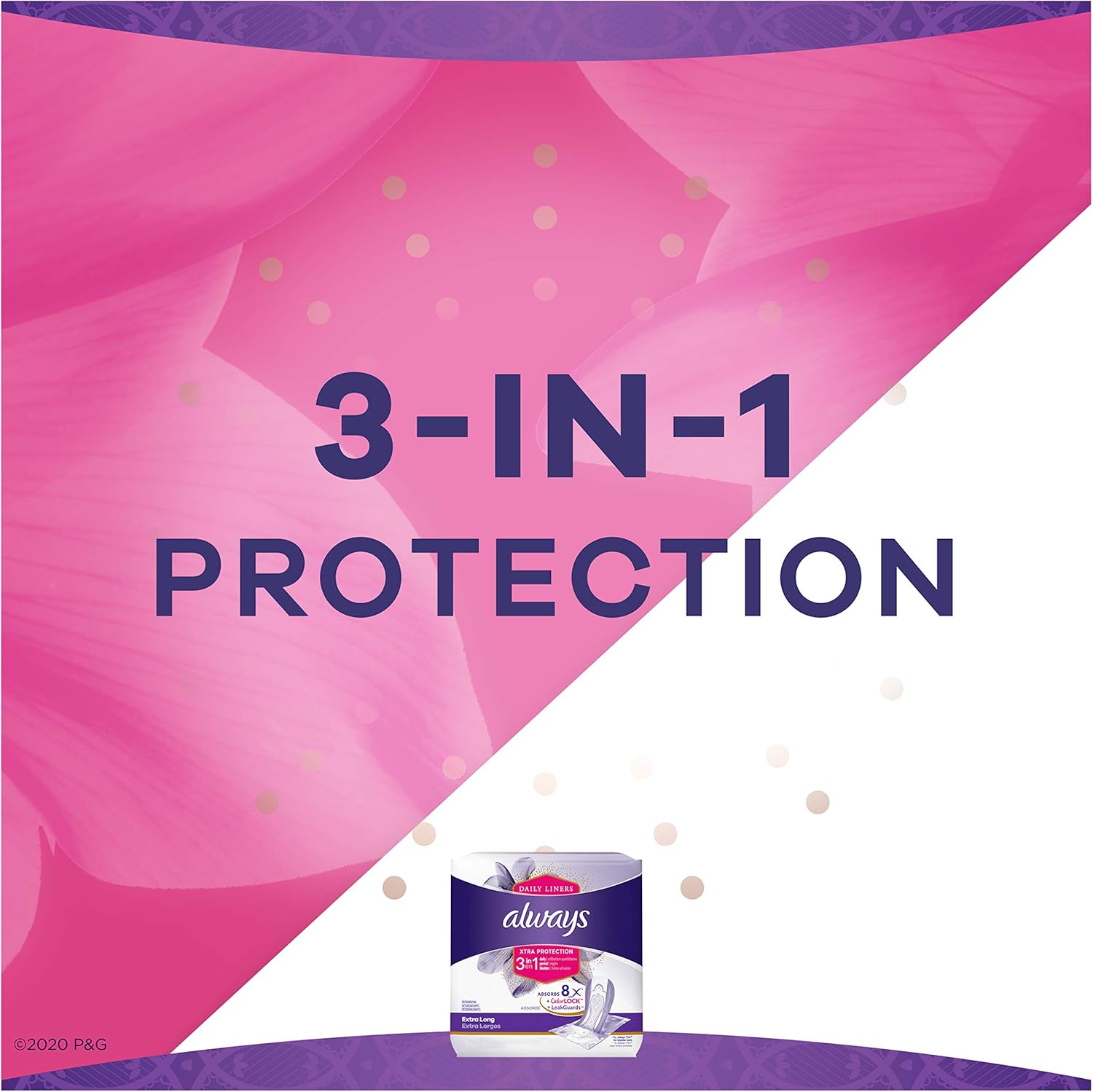 Always Xtra Protection 3-in-1 Daily Liners Extra Long with Leakguards, 144 Count, Unscented, (3 Packs of 48 - 144 Count Total): Health & Personal Care