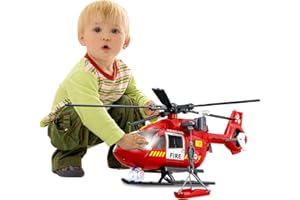 XUEXUE Kids Toys for 3 4 5 6 7 Years Old Boys, 15 inch Helicopter Toy, fire Rescue Helicopter Crane Toy with Lights and Sounds, with Hanging Tray, Toddler Gifts