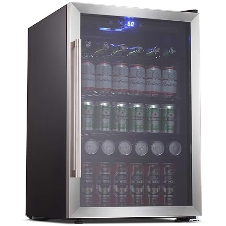 Joy Pebble Beverage Cooler And Refrigerator 126 Can Mini Fridge With Glass Door For Soda Beer Or Wine Small Drink Cooler For Home Office Or Bar Amazon In Home Kitchen