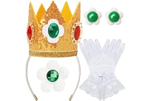 ICECUTE 4 PCS Princess Crown Accessories Kit,Include Crown/Brooch/Earring/Gloves,Princess Costume Accessories for Kids Girls Gold