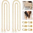 47" DIY Gold Shynek 2 Pieces Flat Chain Strap With D Ring Rivets, Purse Straps Replacement for Crossbody, Bag, Handbags