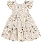 YOUNGER TREE Toddler Baby Girl Boho Dress Linen Ruffle Sleeveless Casual Dress Kids Solid Floral Summer Beach Sundress