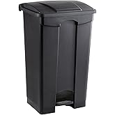 Safco Step On Plastic Trash Can with Foot Pedal, 23 Gallon Garbage Can for Kitchen, Indoor or Outdoor Use, Hands Free, Black