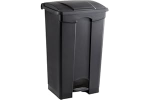 Safco Step On Plastic Trash Can with Foot Pedal, 23 Gallon Garbage Can for Kitchen, Indoor or Outdoor Use, Hands Free, Black