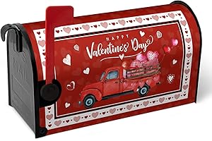 Dacawin Happy Valentine's Day Mailbox Cover Red Truck and Heart Mailbox Wrap with Magnetic Strip Love Holiday Mailbox Post Letter Box Cover Standard Size 21" X 18" for Outdoor Decor