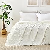 Cozy Bliss Seersucker Cooling Comforter Queen Size, Q-Max 0.4 Reversible Lightweight Cooling Blanket, Breathable Silk Smooth Summer Bedding Quilt for Hot Sleepers Night Sweats Cream White