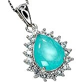 Teardrop Gemstone Necklace - 18kgp@925 Sterling Silver 2CT Diamond Halo Pear Cut Healing stone- 16" ~20" Adjustable Chain Birthstone Pendant Ruby Aquamarine Citrine Jewelry