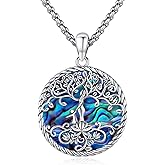 LOOVE Tree of Life Necklace for Women Sterling Silver Celtic Moon Tree Moonstone Turquoise Pendant Heart Family Tree Necklace for Mother Daughter Sister Gifts