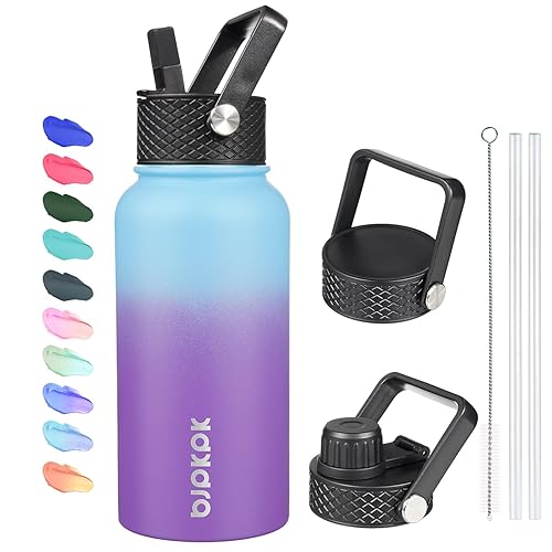 BJPKPK Insulated Water Bottles with Straw Lid, 27oz Stainless Steel Water Bottle with 3 Lids, Leak Proof BPA Free Metal Thermo, Mugs, Tumblers, Keep Cold Hot -Ocean Dream