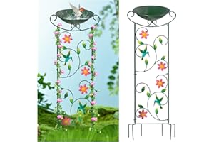 HONGLAND Bird Baths with Trellis Outdoors, 35" Height Garden Plant Trellis with Detachable Bird Bowl Metal Potted Plants Support for Climbing Plants (Hummingbird Decorative)