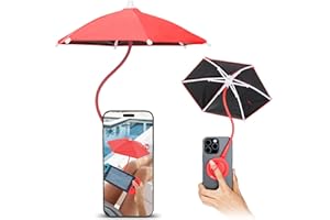KIORAFOTO UPF 45+ Magnetic Phone Umbrella,Phone Umbrella for Sun with Black Anti-UV Coating,Upgrade UV Protection Cellphone Sunshade for iPhone 17/Air/16/15/14/Android/iPad/Kindle Outdoor Tanning Anti-Heating - RED