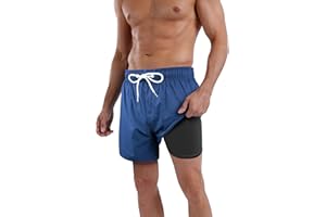 QRANSS Mens Swim Trunks Compression Liner Quick Dry 5.5'' Swimwear Swim Shorts with Boxer Brief Lined