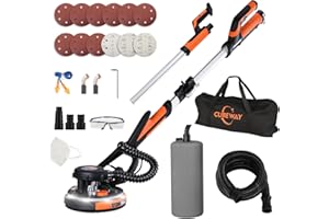 CUBEWAY Drywall Sander, 780W Electric Drywall Sander with Vacuum Dust Collection, 1800RPM 7 Variable Speed Popcorn Ceiling Removal Tool with LED, Dustless Wall Sander