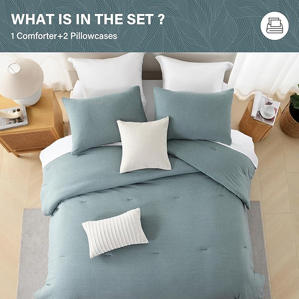 SAHSAHCASA QUEEN SIZE LONG-STAPLE COTTON COMFORTER SET – FLUFFY, SOLID BREATHABLE DOWN ALTERNATIVE BEDDING, 100% COTTON FOR QUEEN BED, 90″ 90″, 3PCS, GRAYISH BLUE