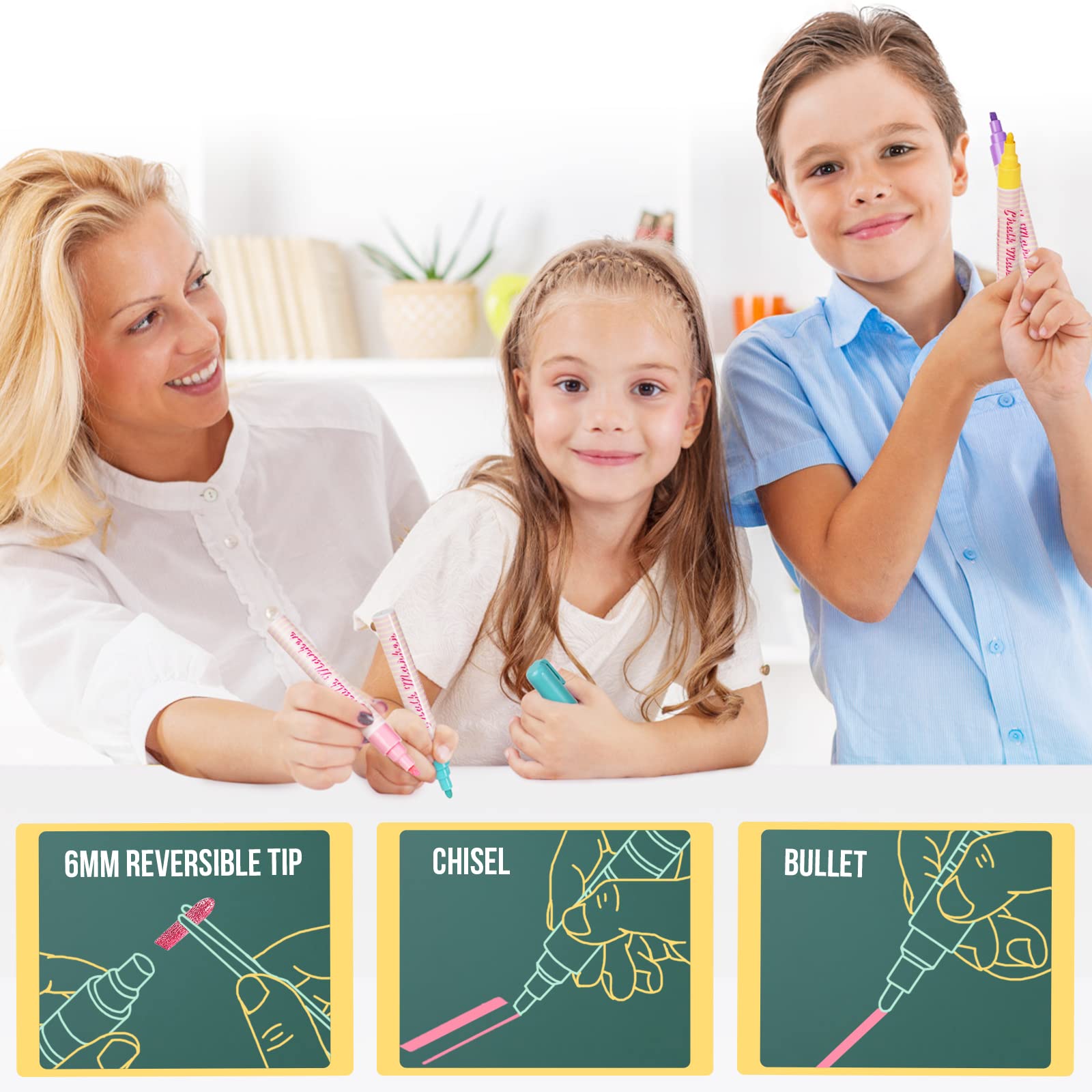 Pastel Chalk Markers Erasable for Chalkboard, Liquid Chalk Marker 8 Colors with 6mm Reversible Bullet & Chisel Tip, Dust Free Chalk Pens for Window, Blackboard, Whiteboard, Calendar, Mirror, Glass