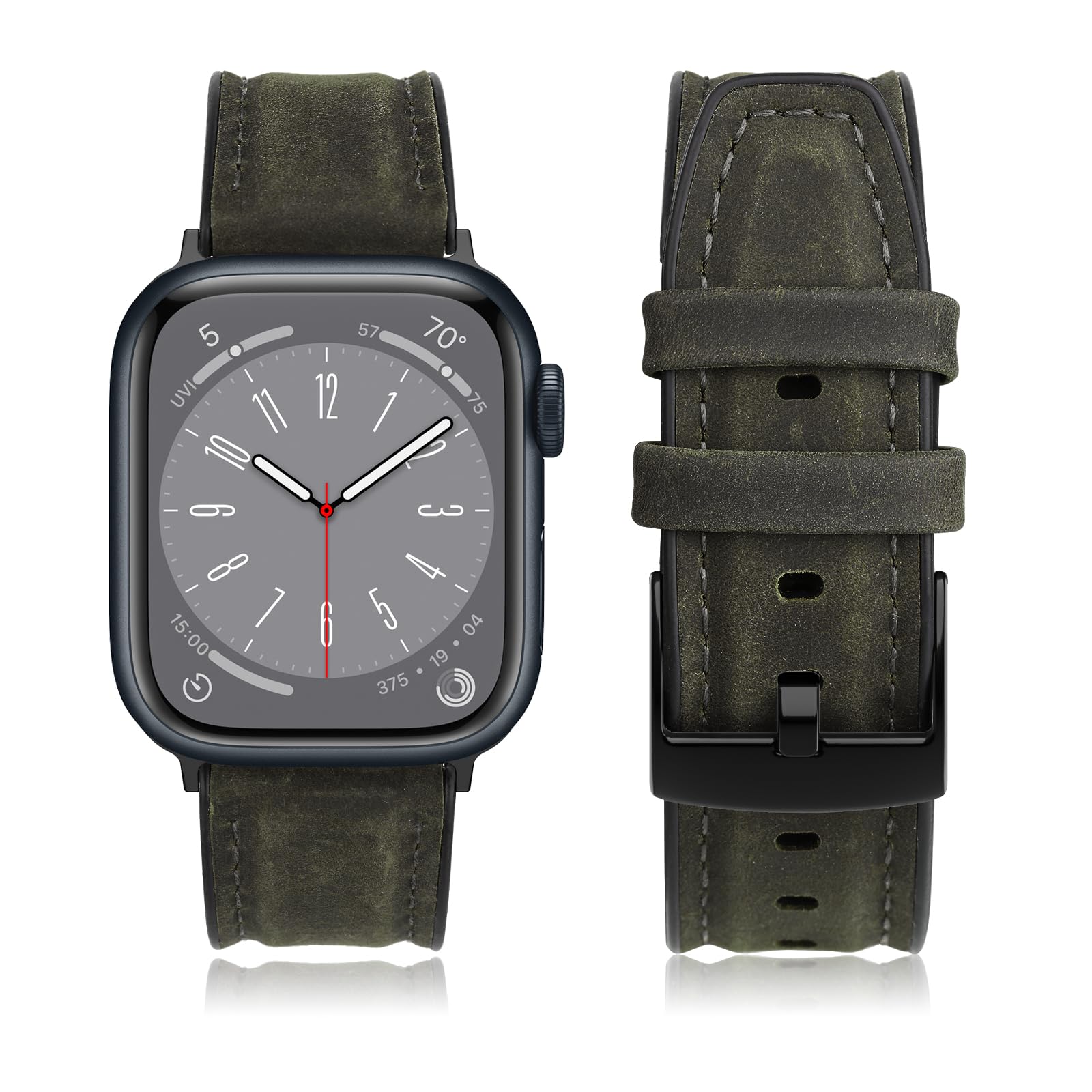 Tuocal Leather Straps Compatible with Apple Watch Strap 42mm(Series 3/2/1) 44mm 45mm 46mm for Women Men, Soft Breathable Leather Replacement Strap Bracelet for iWatch Series 10 9 8 7 6 5 4 3 2 1 SE