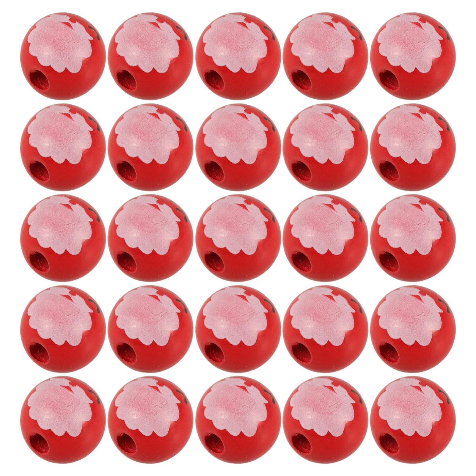 DEARMAMY Christmas Wooden Beads Santa Claus Theme Round Craft Beads, 50Pcs Xmas Hat Shape Santa Belt White Spacer Beads for Xmas Holiday Garland DIY Craft Home Party Decor