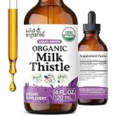 USDA Organic Milk Thistle Liquid Drops - Liver Cleanse Support - 4 oz | Milk Thistle Liver Detox Support - Silymarin Milk Thistle Supplement - Add to Tea - Silybum Marianum Seed Extract Tincture