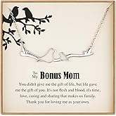 Vanjewnol Christmas Bonus Mom Gifts from Stepdaughter - Mother Daughter Birds on Branch Necklace Silver, to My Bonus Mom Necklace, Sentimental Stepfamily Gifts, N15B