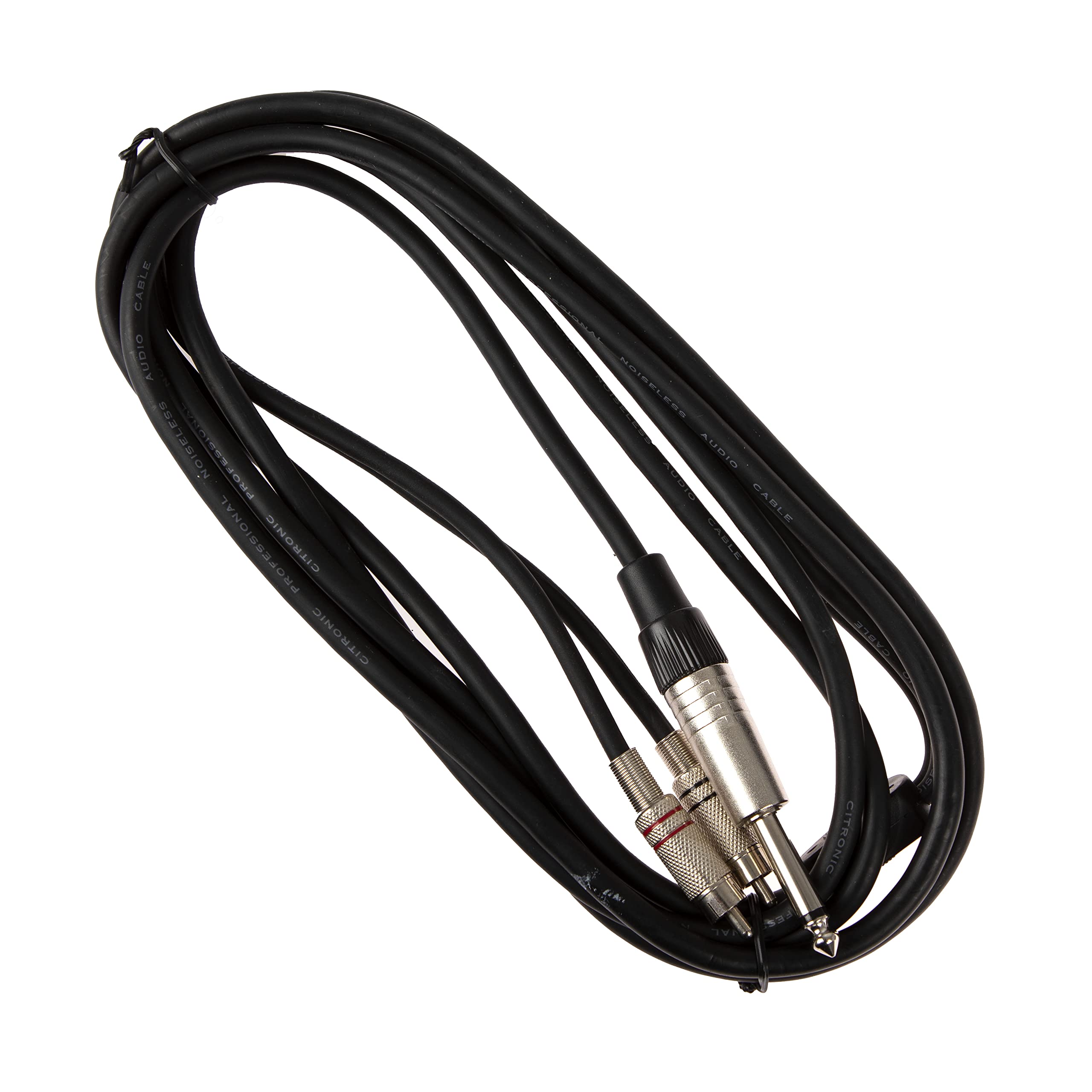 Citronic Classic Audio Leads 6.3mm Mono Jack Plug to 2 x RCA Plugs Pure Copper Conductors & Cotton-Reinforcement 3.0 Metre Black