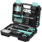 DEKOPRO 50 Piece General Household Hand Tool Kit with Plastic Toolbox Storage Case, All Purpose Home Tool Kit Includes Essential Tools for Office College Repairs - Turquoise