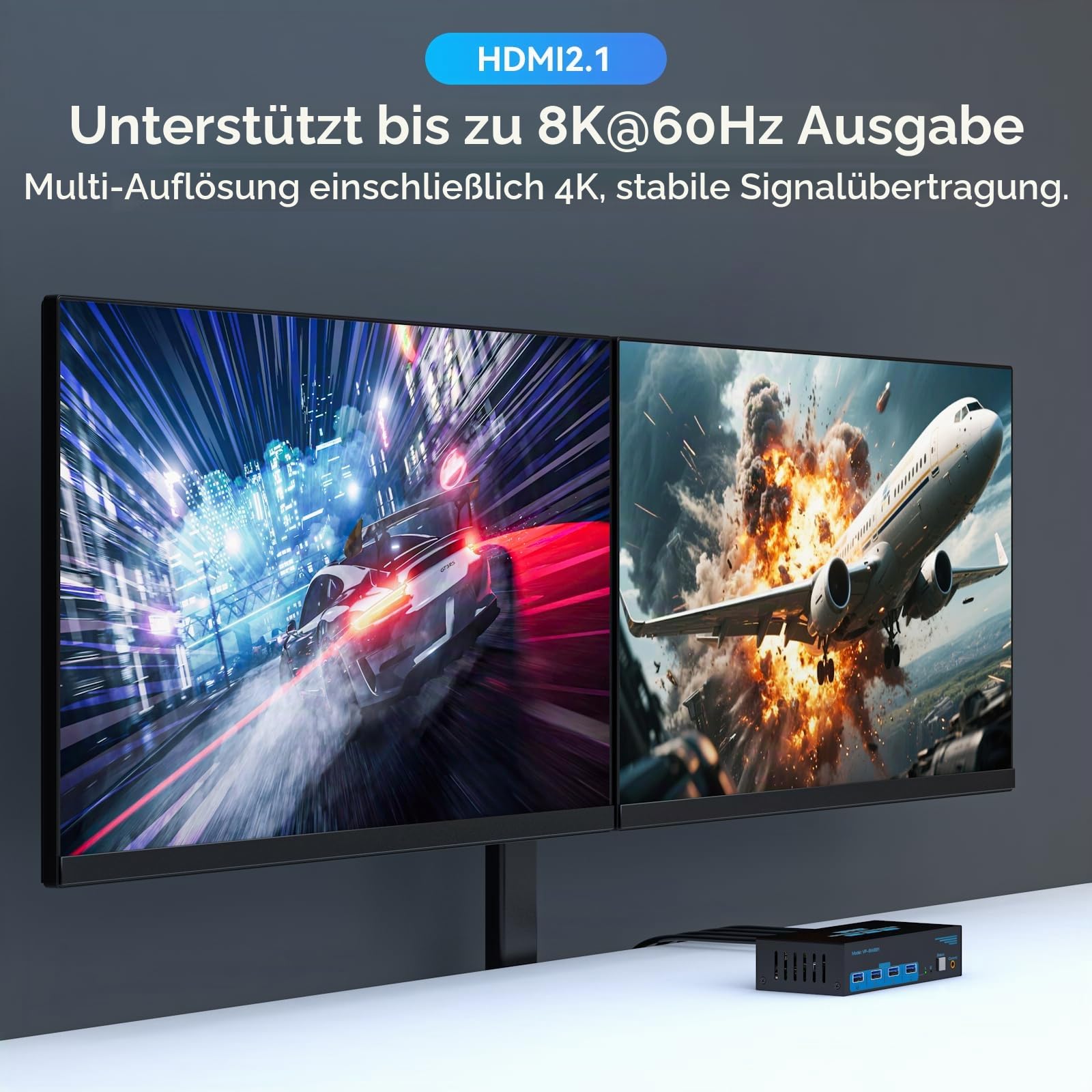 VPFET HDMI KVM Switch 2 PC 2 Monitore 8K60Hz USB 3.0 KVM-Switches für Zwei Computer teilen sich Dual Monitor und Vier Peripheriegeräte Support Erweiterungsmodus & Kopiermodus mit Desktop-Controller 5