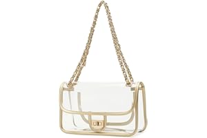 LAM GALLERY Womens PVC Clear Purse Handbag with Chain Stadium Approved Clear Bag See Through Purse Bag