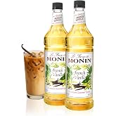 Monin - French Vanilla Syrup with Monin BPA Free Pump, Boxed, Versatile Flavor, Natural Flavors, Great for Coffees, Cocktails, Shakes, and Kids Drinks, Non-GMO, Gluten-Free (1 Liter, 2-Pack)