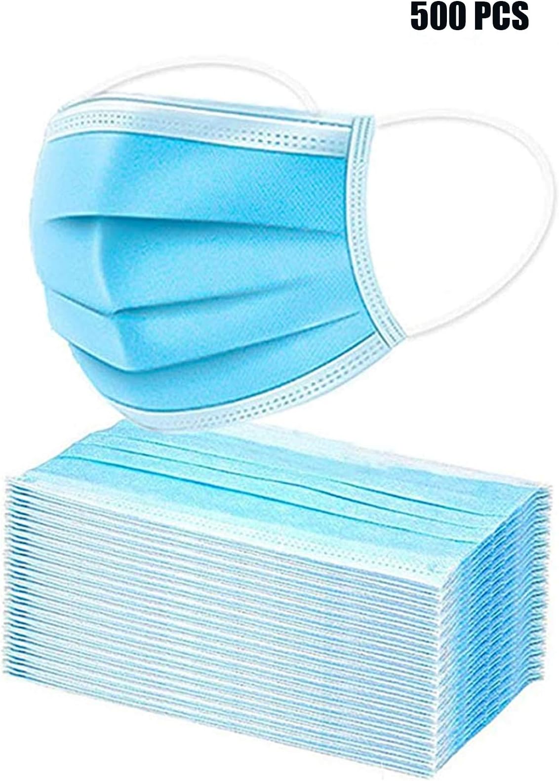 Disposable 3-Ply Face Mouth Mask Medical Surgical Dental Earloop Masks Anti Dust Breathable (500Pcs)