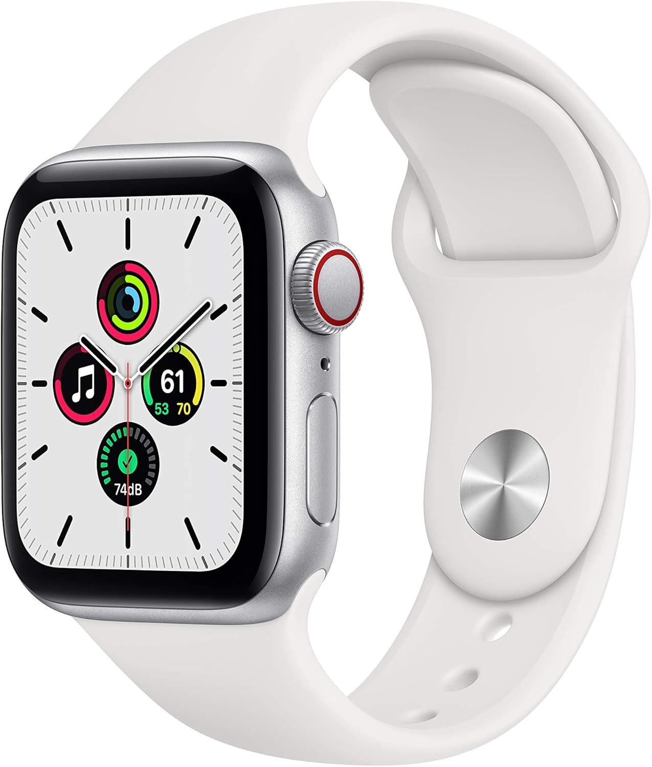 New Apple Watch SE (GPS + Cellular, 40mm) - Silver Aluminum Case with White Sport Band