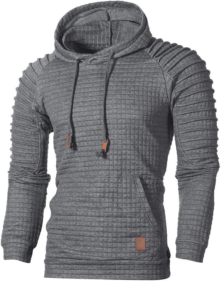 Men's Long Sleeve Plaid Hoodie Hooded Sweatshirt Top Tee Outwear Blouse