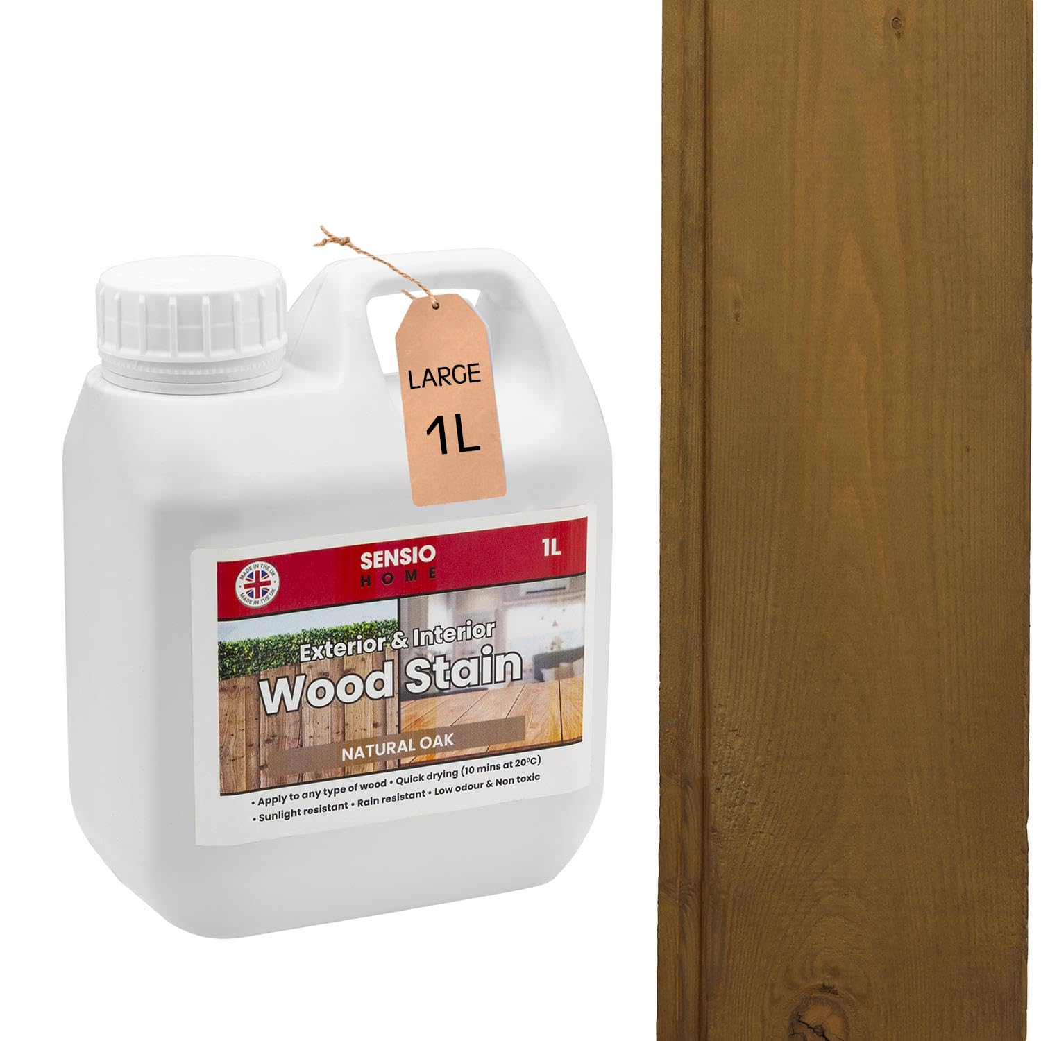 Sensio Home Natural Oak Wood Stain Big Value 1L Size Water Based Non Toxic Environmentally Friendly Wood Dye Indoor and Outdoor Furniture Wood Timber Skirting Doors Fence