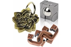 GVKES Fun Metal Brain Teaser Puzzle Games - 3PCS Adults Mind 3D Toys -Teens IQ Insight Challenge - Educational Gift for Ages 12+