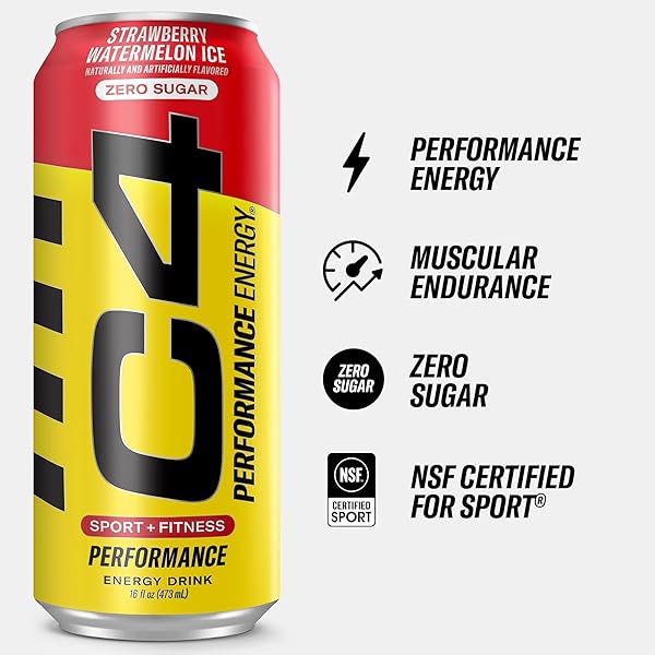 C4 ENERGY DRINK 16OZ (PACK OF 12) – STRAWBERRY WATERMELON ICE – SUGAR FREE PRE WORKOUT PERFORMANCE DRINK WITH NO ARTIFICIAL COLORS OR DYES