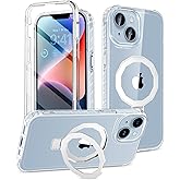 BANLEA Compatible with iPhone 14 Plus Case, Built-in Screen Protector & Seamless Stand, with Camera Lens Protector, Strong Magnetic Clear Phone Case, Full Body Protective Cover for 6.7" (Clear)