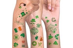 AOYOO St Patricks Day Tattoos, 20 Unique Sheets Shamrock Patterned Tattoos, St. Patrick's Day Face Tattoos for Kids, Irish Parade and Party Favors Decorations