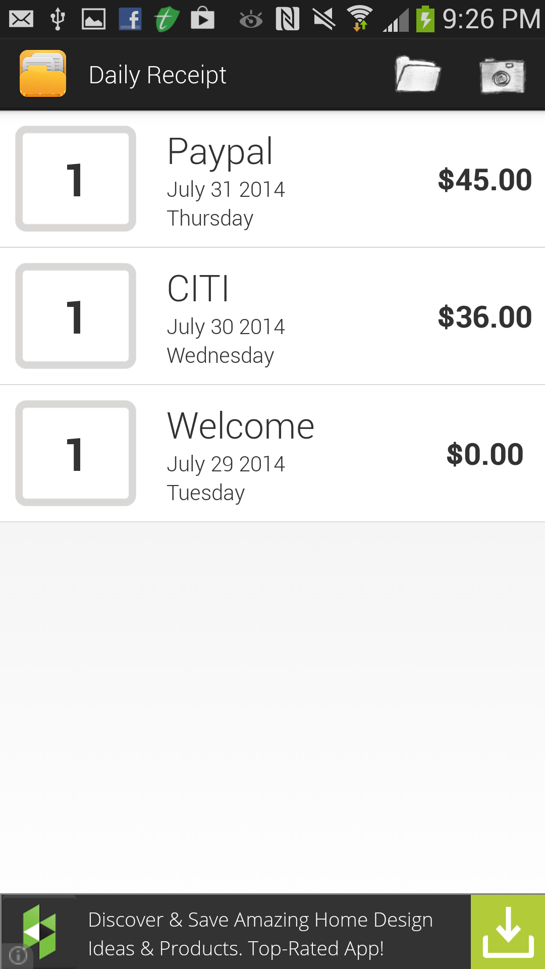 Daily Receipt for Android