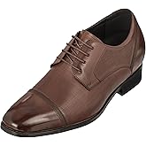 CALTO Men's Invisible Height Increasing Elevator Shoes - Dark Brown Premium Leather Lace-up Formal Oxfords - 3.2 Inches Taller - Y40551 - Size 9 D(M) US