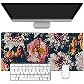 EOBKLAX Vintage Beautiful Flowers Desk Mat,Large Gaming Mouse Pad,Non-Slip Rubber Base Desk Pad with Stitched Edges for Desk Office Home Decor 35.4X15.7 Inch