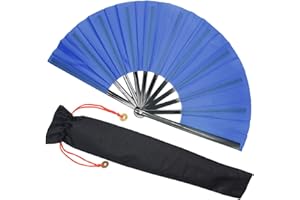 Zolee Large Rave Folding Hand Fan for Kitana Costume/Men/Women - Chinese Japanese Tai Chi Handheld Fan with Fabric Case - for EDM,Decorations, Dance, Club, Event, Party,Performance, Gift (Blue)