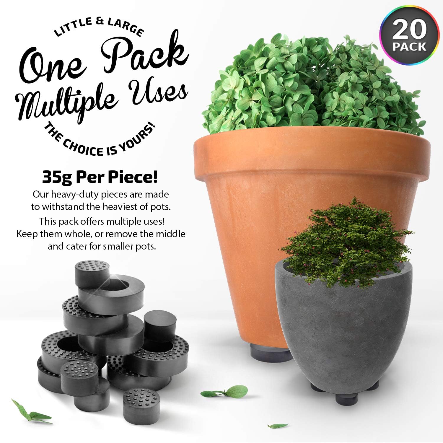 The Garden Gecko Little & Large Invisible Pot feet for outdoor plant pots and flowers, Black, 20 Pack Dual Size - Image 3