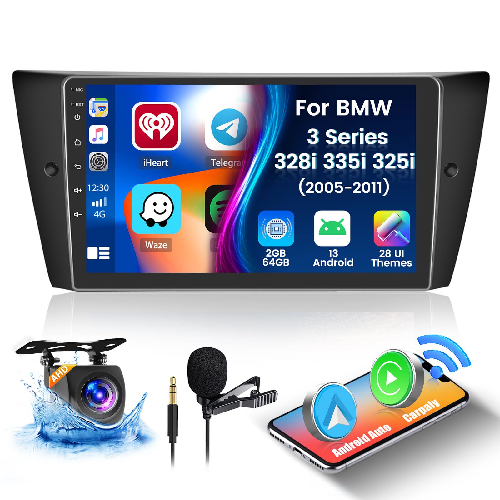 Photo 1 of 2+64GB Android Car Stereo for BMW 3 Series 328i 335i 325i 2005-2011 (E90/E91/E92/E93) Wireless Carplay Android Auto, 9 Inch Touchscreen Car Radio GPS Navi WiFi Bluetooth Backup Camera FM RDS EQ SWC