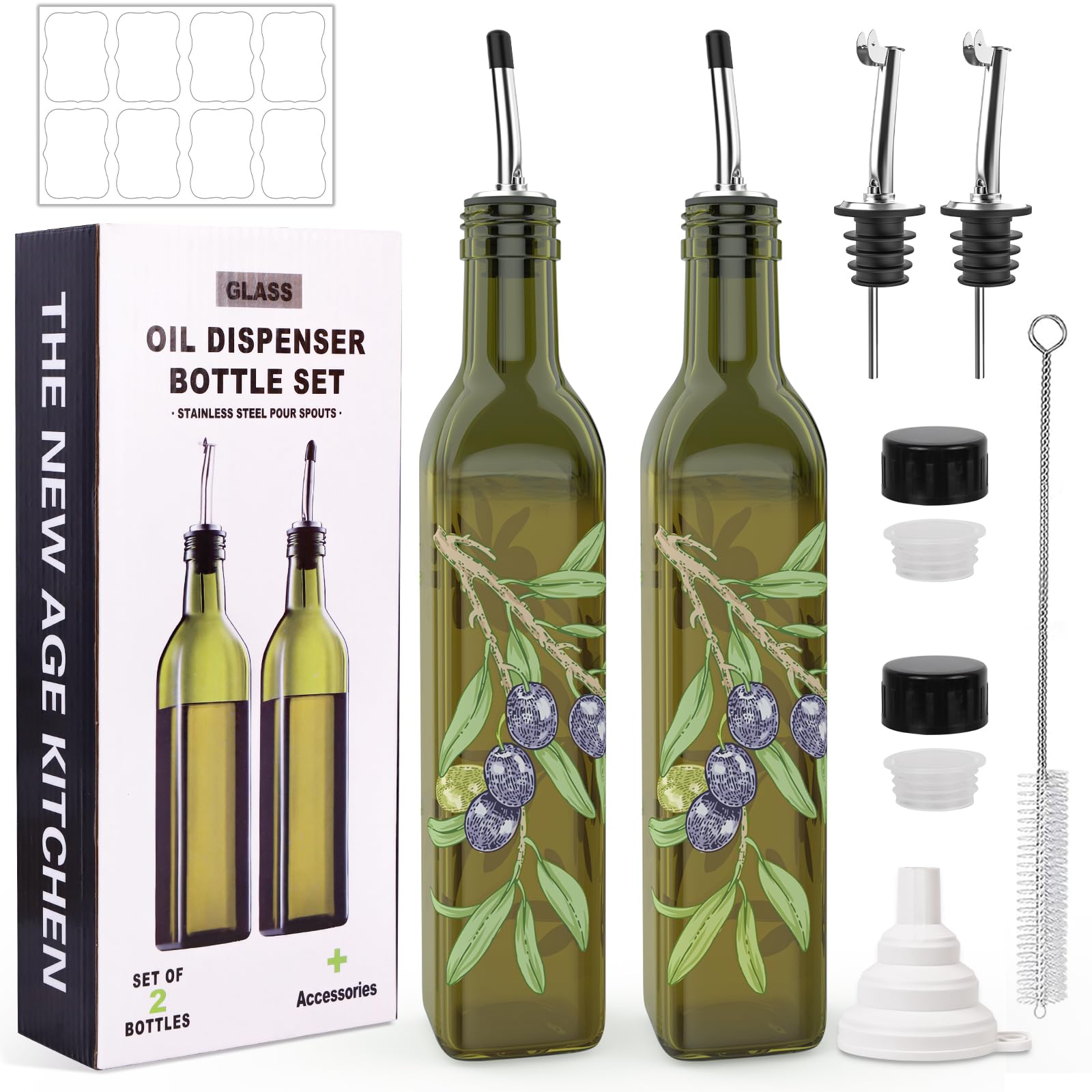 Photo 1 of **Only one** COOLMI Oil and Vinegar Dispenser Set - 17oz/500ML Premium Glass Olive Oil Dispenser Bottles for Kitchen, Oil Dispenser for Kitchen (Olive)
