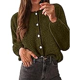KIRUNDO Women’s Cardigans Casual Loose Button Up Long Sleeve Crewneck Knit Cardigan Sweaters Open Front Outerwear Coats