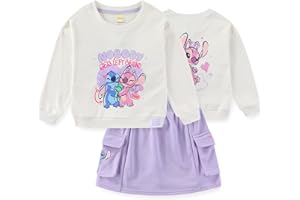 Disney Lilo & Stitch Angel Minnie Mouse Girls French Terry Sweatshirt and Skort Skirt 2 Piece Set for Toddler and Big Kids