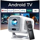 [Native 1080P FHD/AI Visual Calibration] Smart Projector with Dolby Audio, 600 ANSI 4K Support, AI Auto Focus&Keystone, Andro