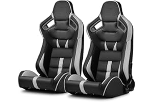ModifyStreet Universal PVC Leather Reclinable Black with Gray Racing Seats Right Left [VIPER-Series]